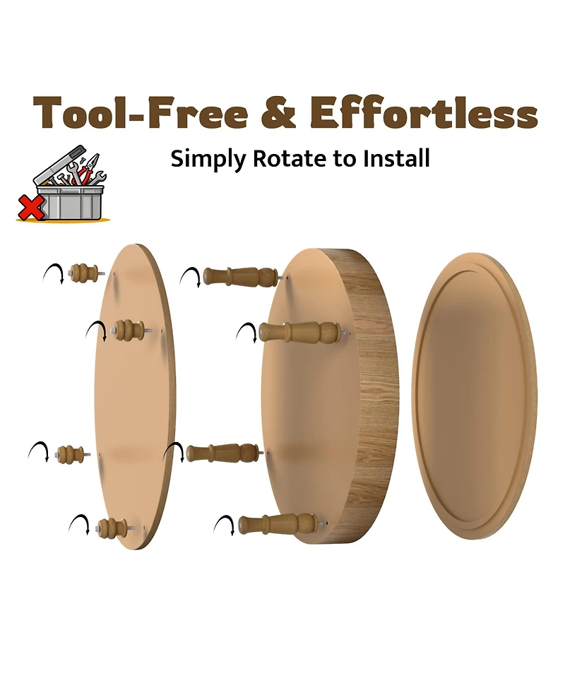 Rainsken Round Solid Wood Coffee Table, Modern Center Table with Hidden Storage, Two-Tier Design for Living Room, Office