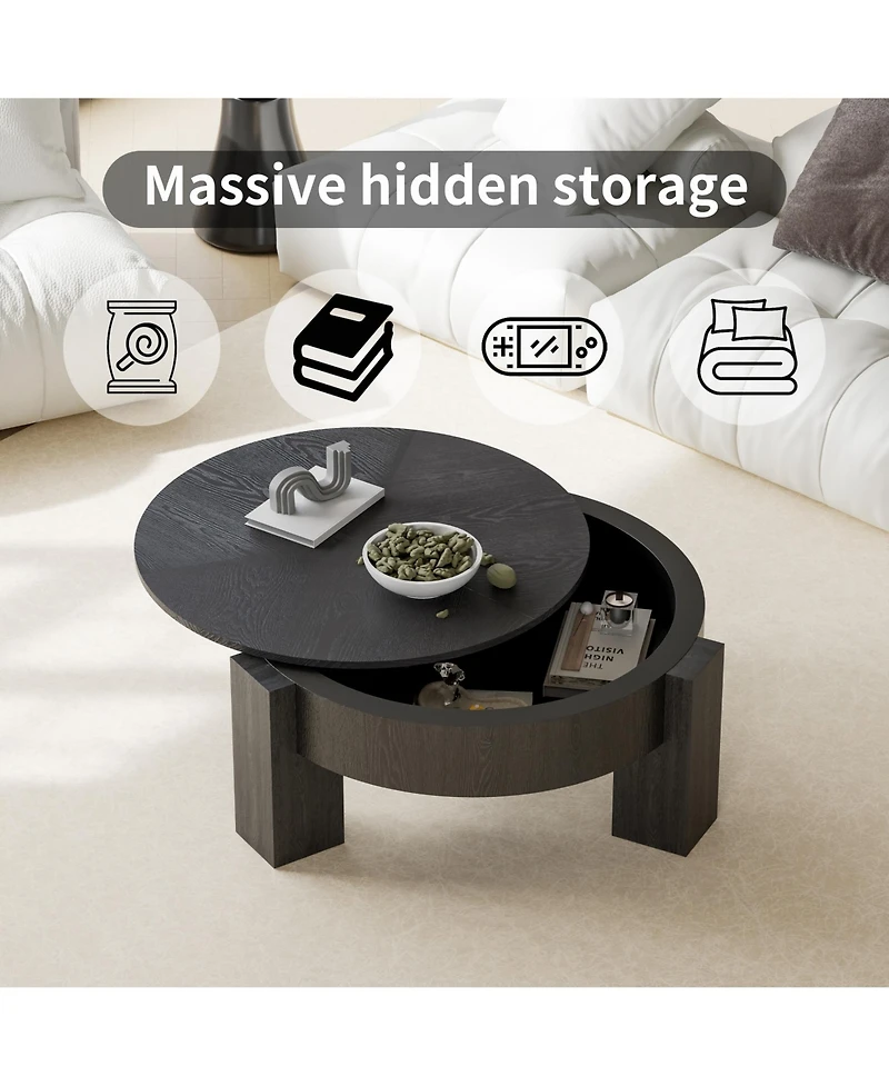 Rainsken 31.5'' Round Coffee Table with Hidden Storage