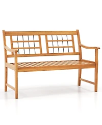 Gymax Outdoor Acacia Wood Bench 2-Person Patio Bench w/ Slatted Seat and Backrest