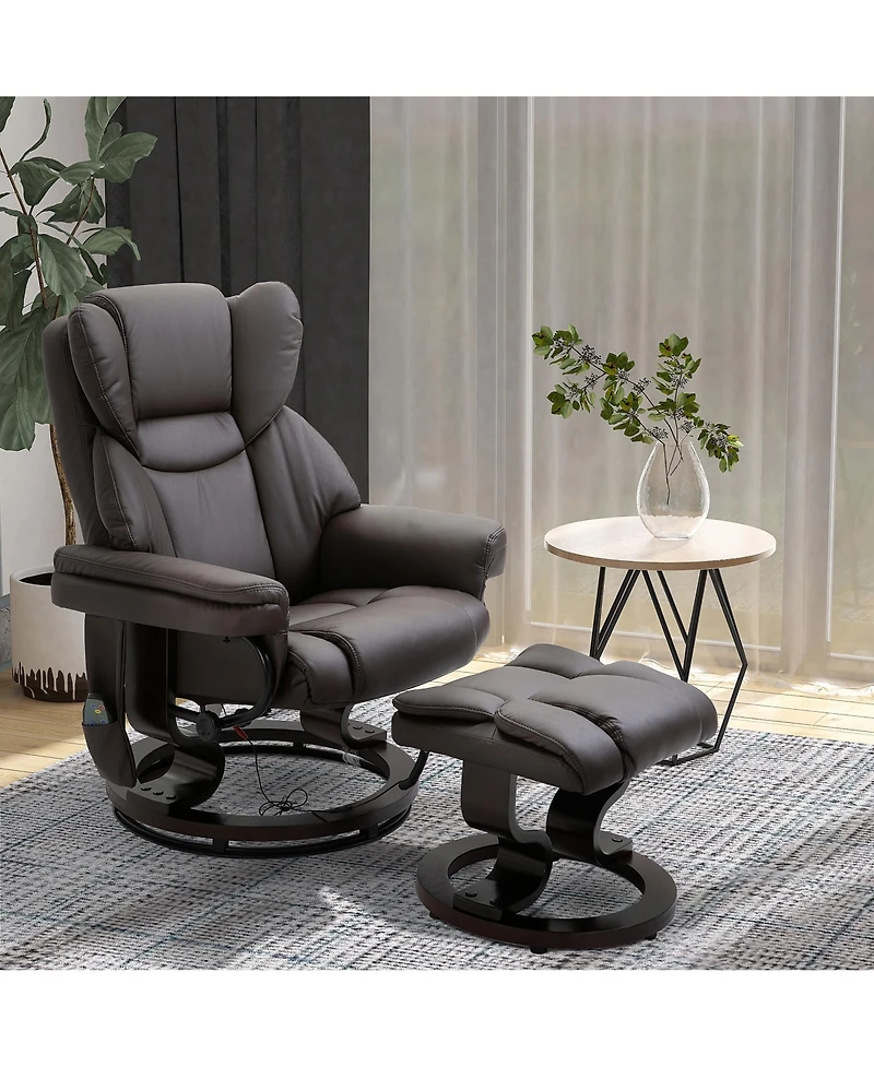 Boyel Living Massage Recliner Chair with Ottoman 10 Vibration Points 360degree(s) Swivel Faux Leather
