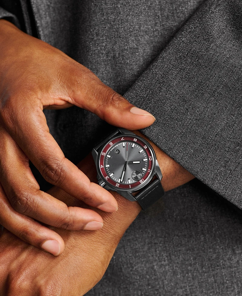 Movado Men's Bold Verso S Swiss Quartz Black Leather Watch, 42mm