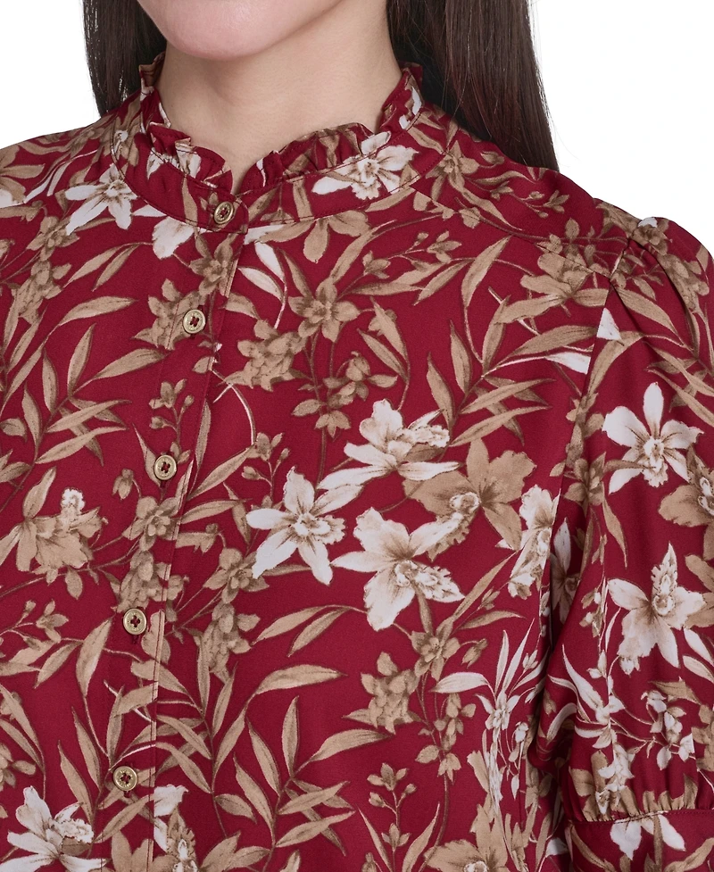 Tommy Hilfiger Women's Ruffle Puff-Sleeve Collared Shirt