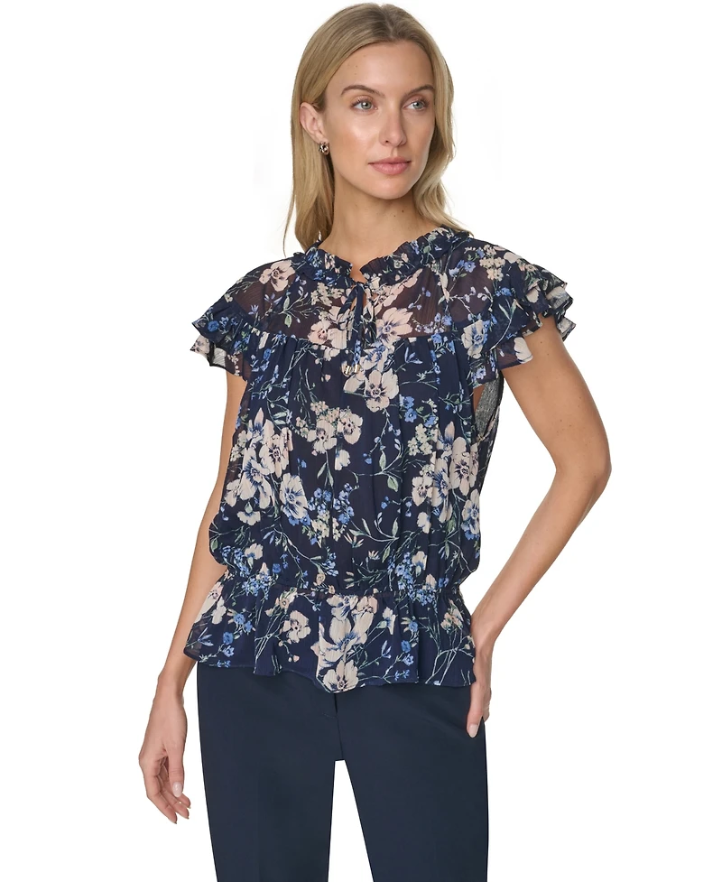 Tommy Hilfiger Women's Peplum Flutter-Sleeve Pull-On Blouse