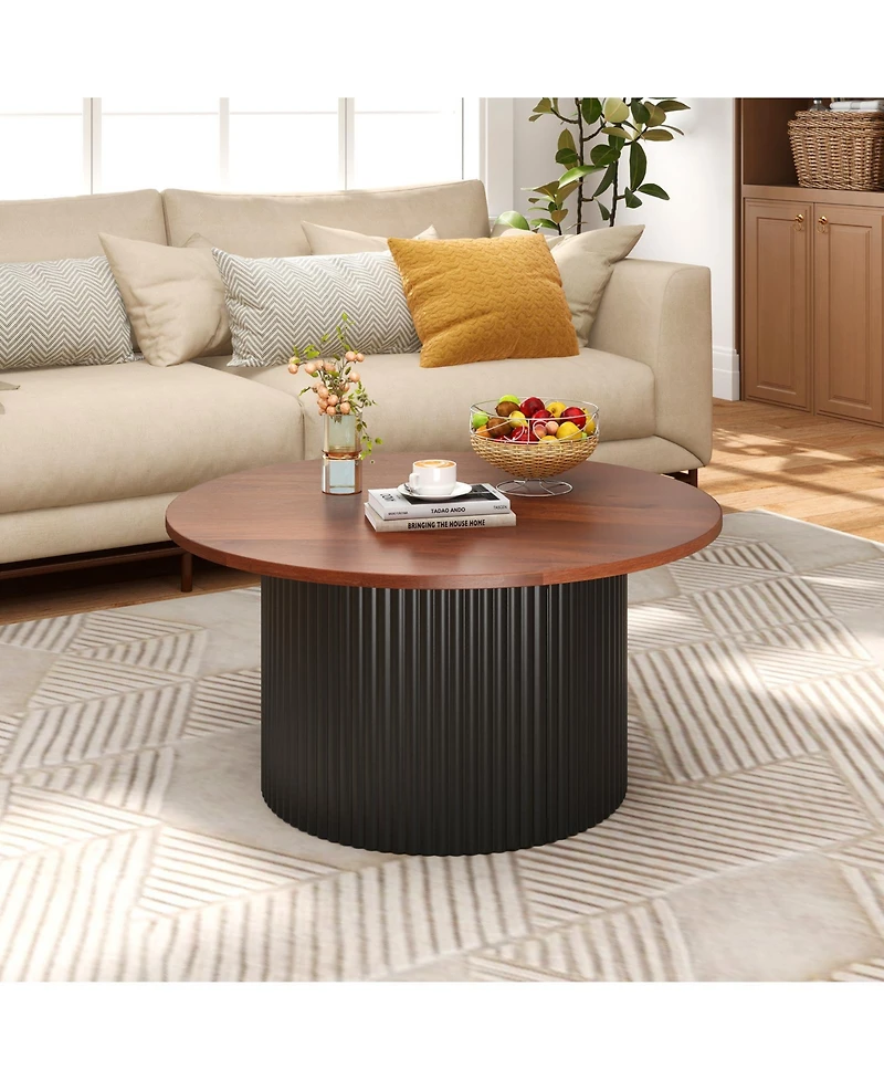 Slickblue Round Coffee Table Solid Wood Frame Wooden Top