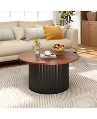 Slickblue Round Coffee Table Solid Wood Frame Wooden Top