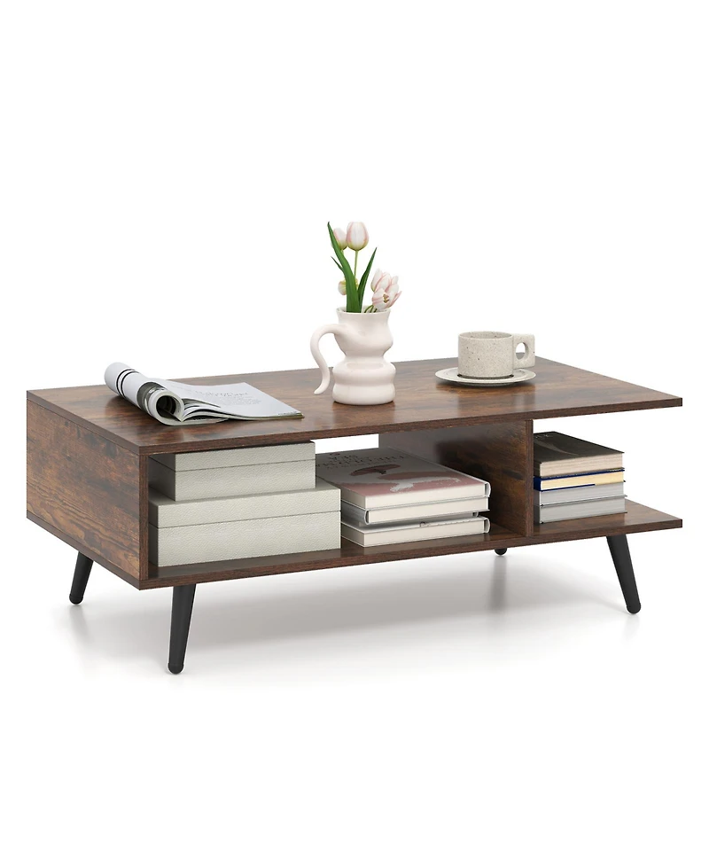Slickblue Mid Century Modern Coffee Table 2 Tier Open Storage