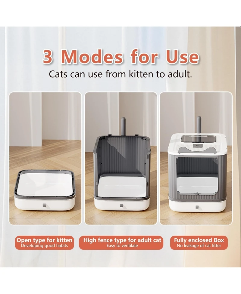 Aronkl Upgraded Fully Enclosed Cat Litter Box With Lid Drawer 3 Modes Easy Clean Anti-splashing For Kitten To Adult