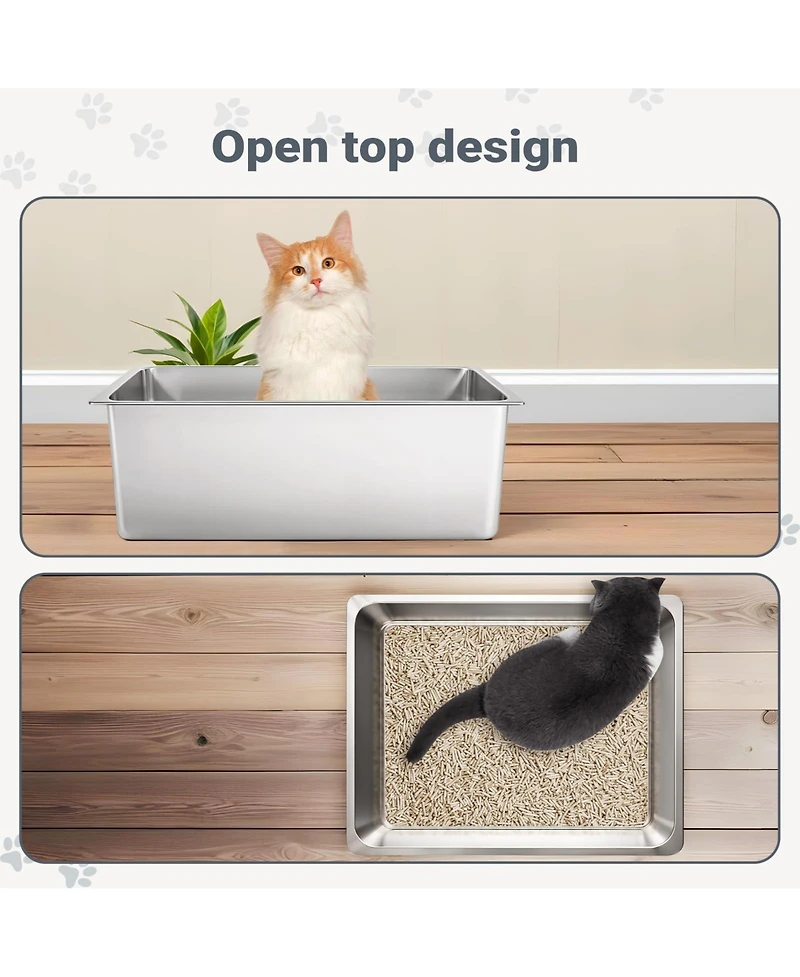 Aronkl Stainless Steel Cat Litter Box High Sided Large Non Stick No Smell Easy Clean Pet Toilet For Kitten Rabbit