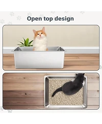 Aronkl Stainless Steel Cat Litter Box High Sided Large Non Stick No Smell Easy Clean Pet Toilet For Kitten Rabbit