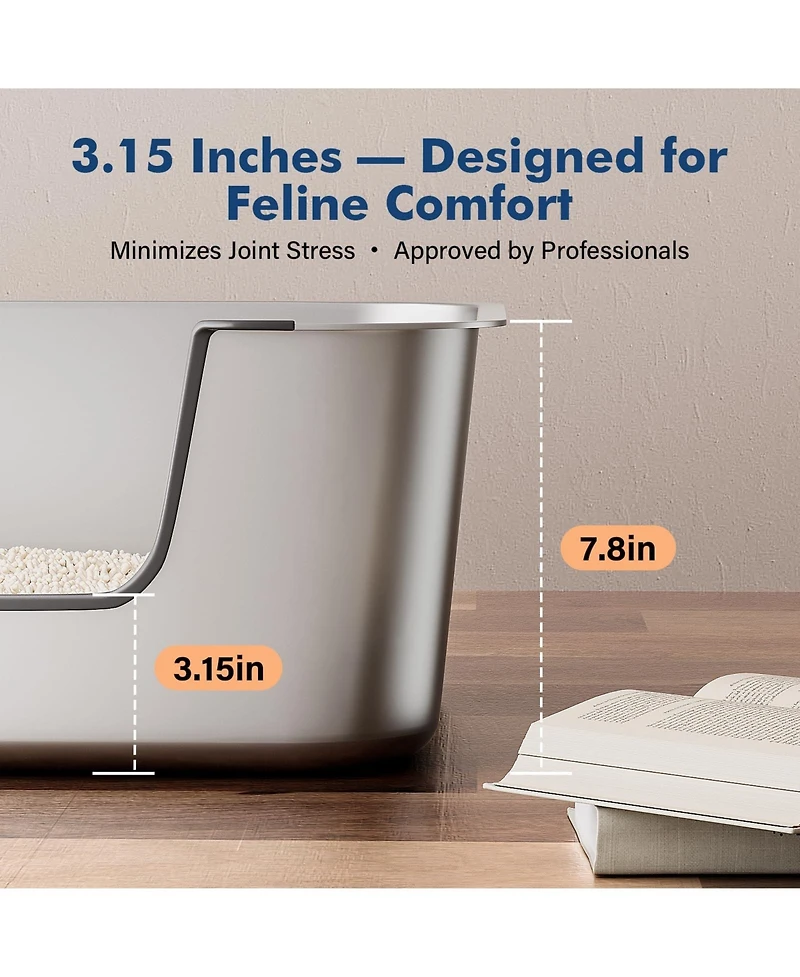 Aronkl Stainless Steel Cat Litter Box Low Entry Anti Splash Odor Free Non Stick Easy Clean for Senior Injured Cats