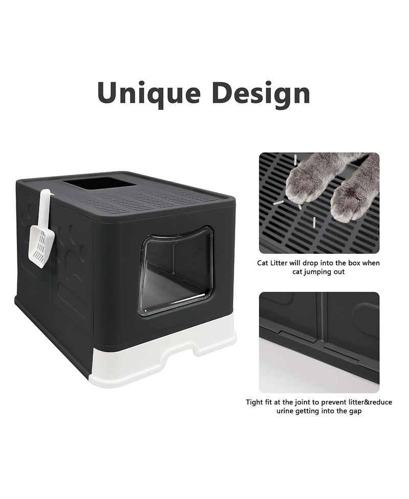 Aronkl Foldable Cat Litter Box Enclosed Top Entry Anti-splashing Large Private Space Easy Clean With Scoop 2-in-1 Brush