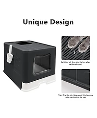Aronkl Foldable Cat Litter Box Enclosed Top Entry Anti-splashing Large Private Space Easy Clean With Scoop 2-in-1 Brush