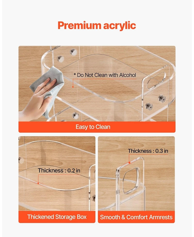 Sugift Acrylic Table with Wheels, 2-Tiers Mobile Rolling Cart, Modern Storage Desk