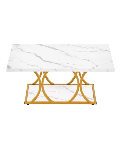 Sugift Coffee Table, Modern Faux Marble, 2-Tier Rectangle Desk with Geometric Legs