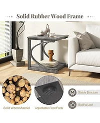 Sugift C Shaped Two Tier End Table for Sofa and Bedside