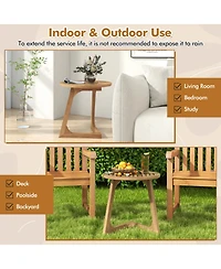 Sugift Round Teak Wood Side Table with Slatted Tabletop