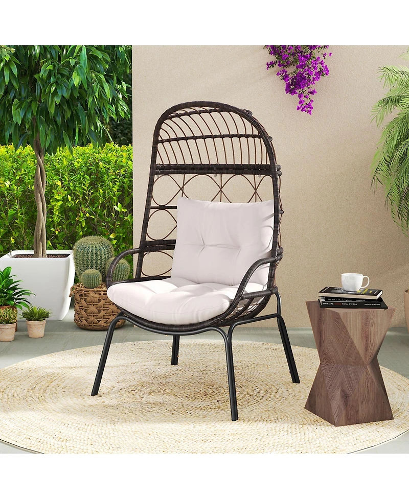 Sugift Patio Wicker Egg Chair with Rattan Frame and Seat Cushions