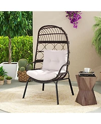 Sugift Patio Wicker Egg Chair with Rattan Frame and Seat Cushions