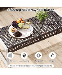 Sugift 43 in Patio Rectangular Ottoman with Metal Legs and Cushion