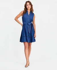 Robbie Bee Women's Sleeveless Tiered Mini Shirtdress