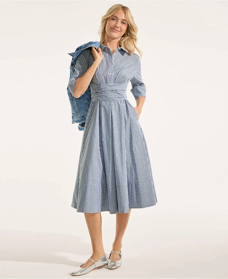 Lands' End Women's Poplin Midi Wrap Front Dress