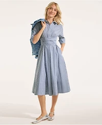 Lands' End Women's Poplin Midi Wrap Front Dress