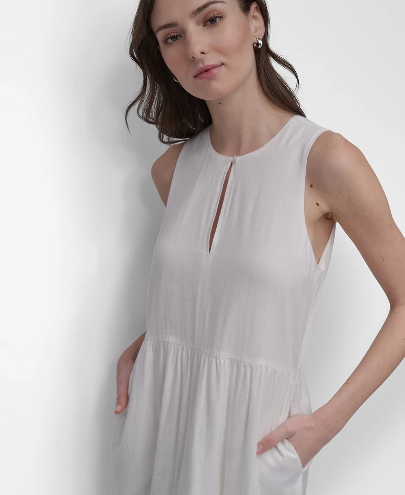 Dkny Jeans Women's Sleeveless Keyhole Crewneck Tiered Maxi Dress