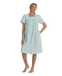 Miss Elaine Women's Window Pane Printed Square Neck Short Grip Robe