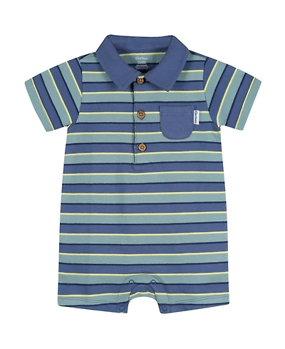 Gerber Baby Boys Collared Romper, Blue and Green.
