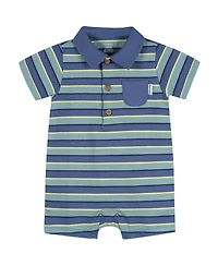 Gerber Baby Boys Collared Romper, Blue and Green.