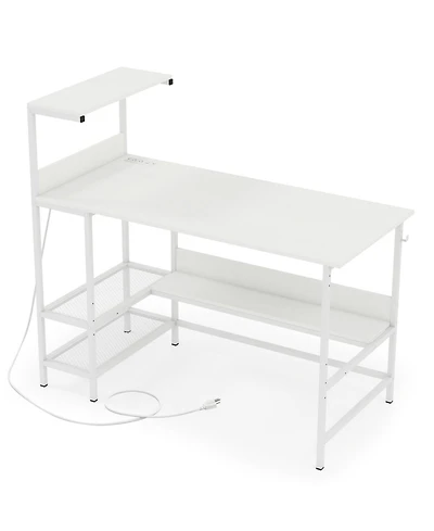 Slickblue Computer Desk 48 Inch with Power Ports and Storage Organizer