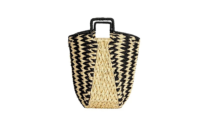 Household Essentials Zigzag Woven Paper Rope Basket, Black and Natural