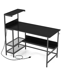 Slickblue Computer Desk 48 Inch with Power Ports and Storage Organizer