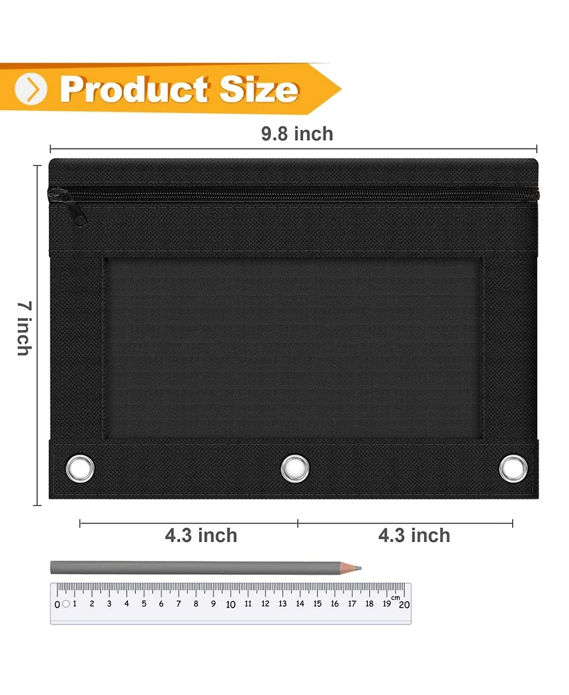 Gnuadz 24 packs 3 Ring Pencil Pouch Zipper Case Clear Window Cloth Bag Binder Storage
