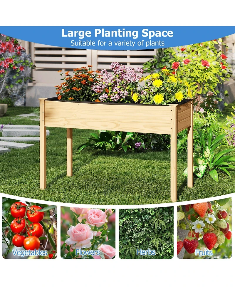 Gymax Wooden Raised Garden Bed w/Legs Liner Drainage Holes Large Planter Box for Herb