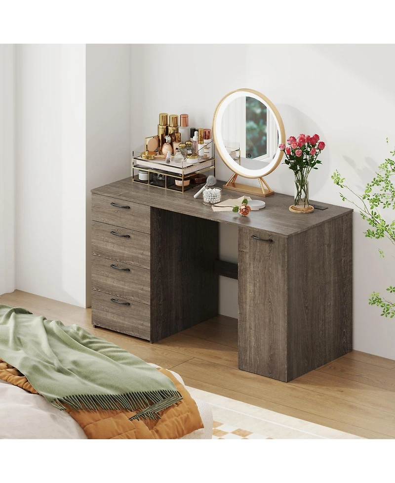 Slickblue Office Desk with Built In Power Outlets and 4 Drawers