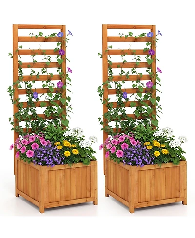 Gymax 2PCS 48'' Wood Raised Garden Bed w/Trellis Drainage Holes and Gaps for Plants