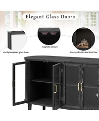 Rainsken Farmhouse Sideboard Cabinet, Wood Buffet Cabinet with Glass Doors, Adjustable Shelves and Cable Management for Dining Room, Living Room