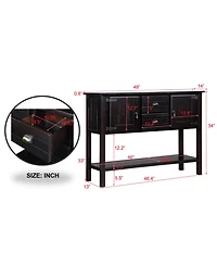 Rainsken Retro Solid Wood Console Table, Storage Sideboard Buffet Cabinet with 2 Drawers, Cabinets and Open Shelf for Living Room, Kitchen