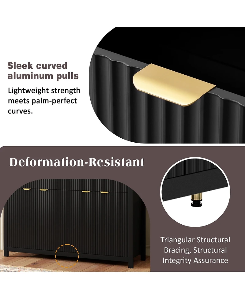 Rainsken Modern Fluted Sideboard Buffet Cabinet, Wood Console Table with 2 Drawers, 4 Doors and Adjustable Shelves for Living Room