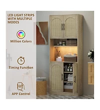 gaomon Pantry Cabinet with Countertop and Led Light Strip