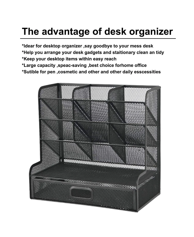 Gnuadz Mesh Pen Holder with Drawer Organizer