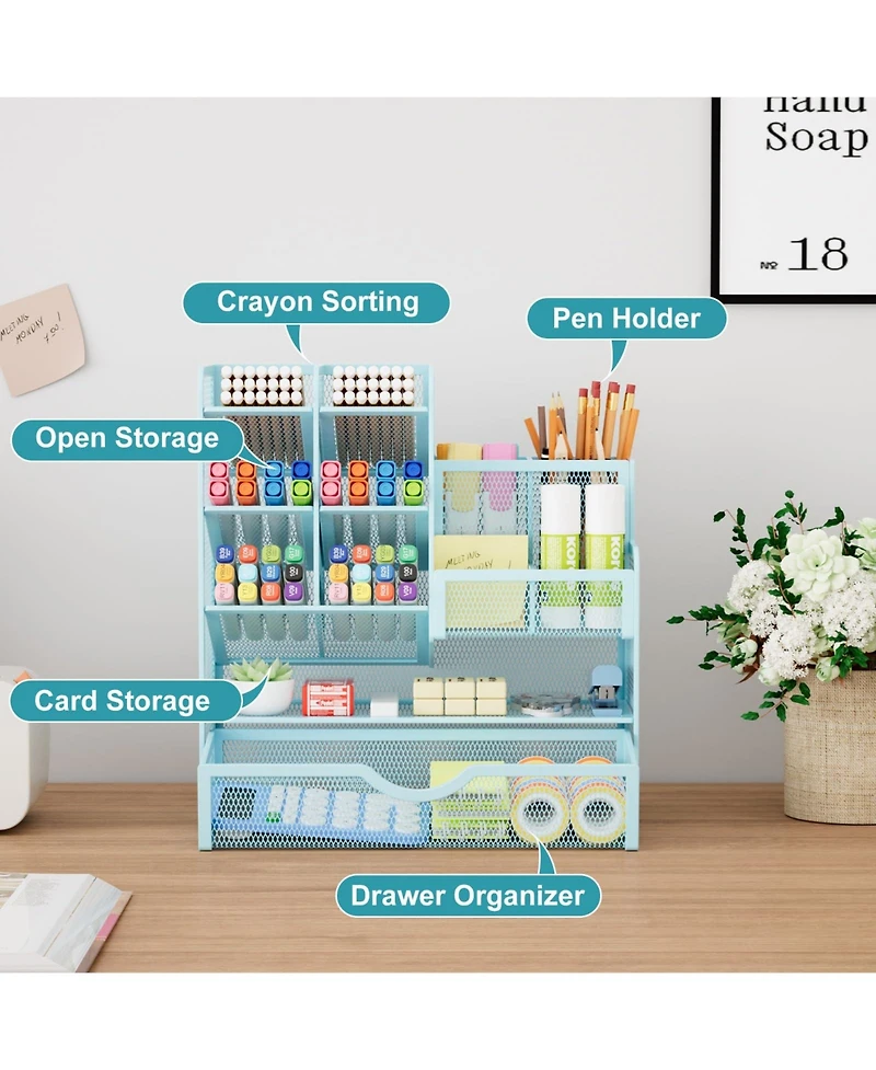 Gnuadz Mesh Pen Holder with Drawer Organizer
