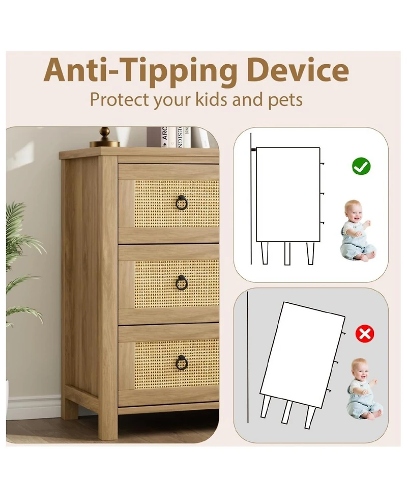 Gaomon Rattan 4 Drawer Bedroom Dresser Freestanding Storage Cabinet