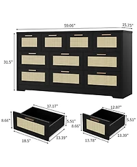 gaomon Wooden Dresser with Rattan Front and 10 Drawers for Bedroom