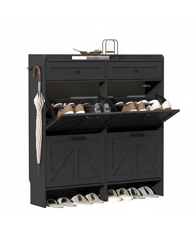 Yigii Rustic Farmhouse Narrow Shoe Cabinet Entryway Hallway Large Capacity Slim Storage Rack