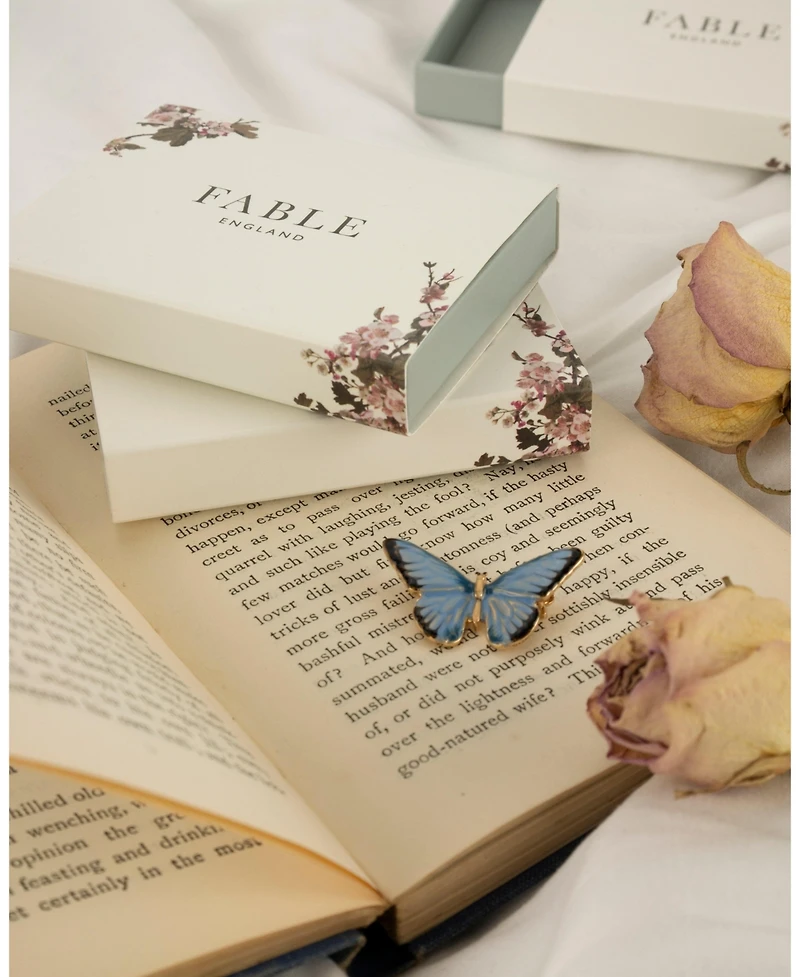 Fable England Enamel Blue Butterfly Brooch