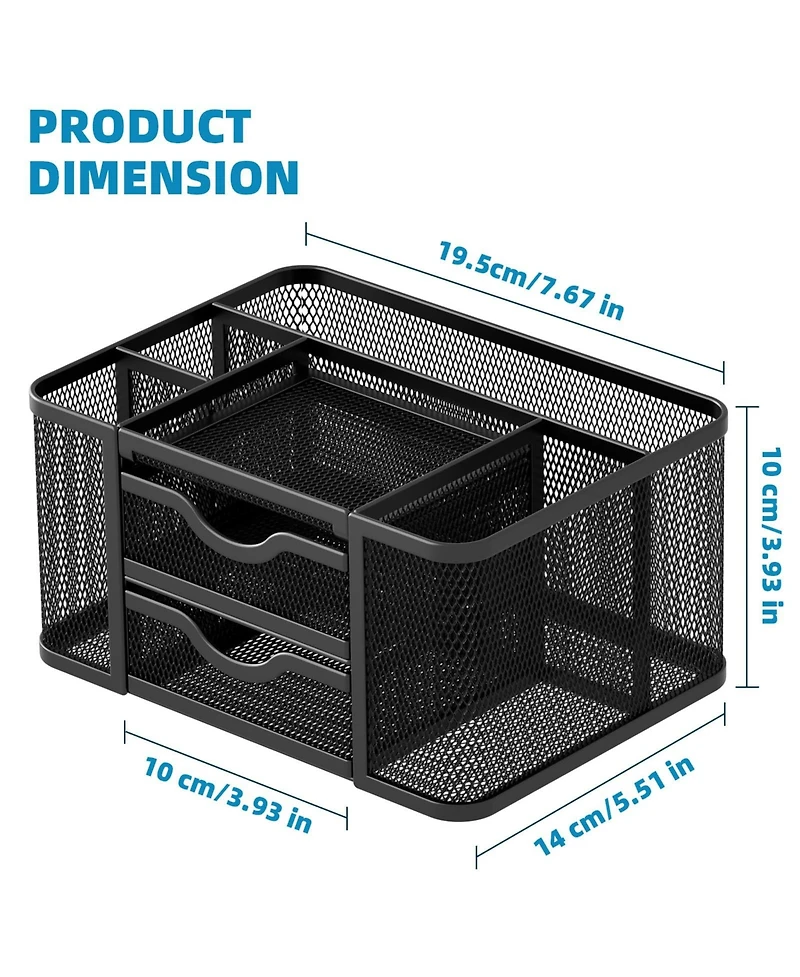 Gnuadz Mesh Desk Organizer Pen Holder 2 Drawer 5 Compartments Office