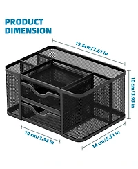 Gnuadz Mesh Desk Organizer Pen Holder 2 Drawer 5 Compartments Office