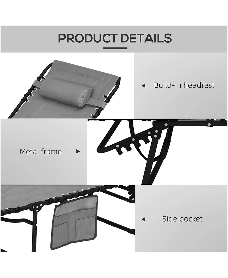 Outsunny Folding Chaise Lounge, Padded Reclining Tanning Chair, Black